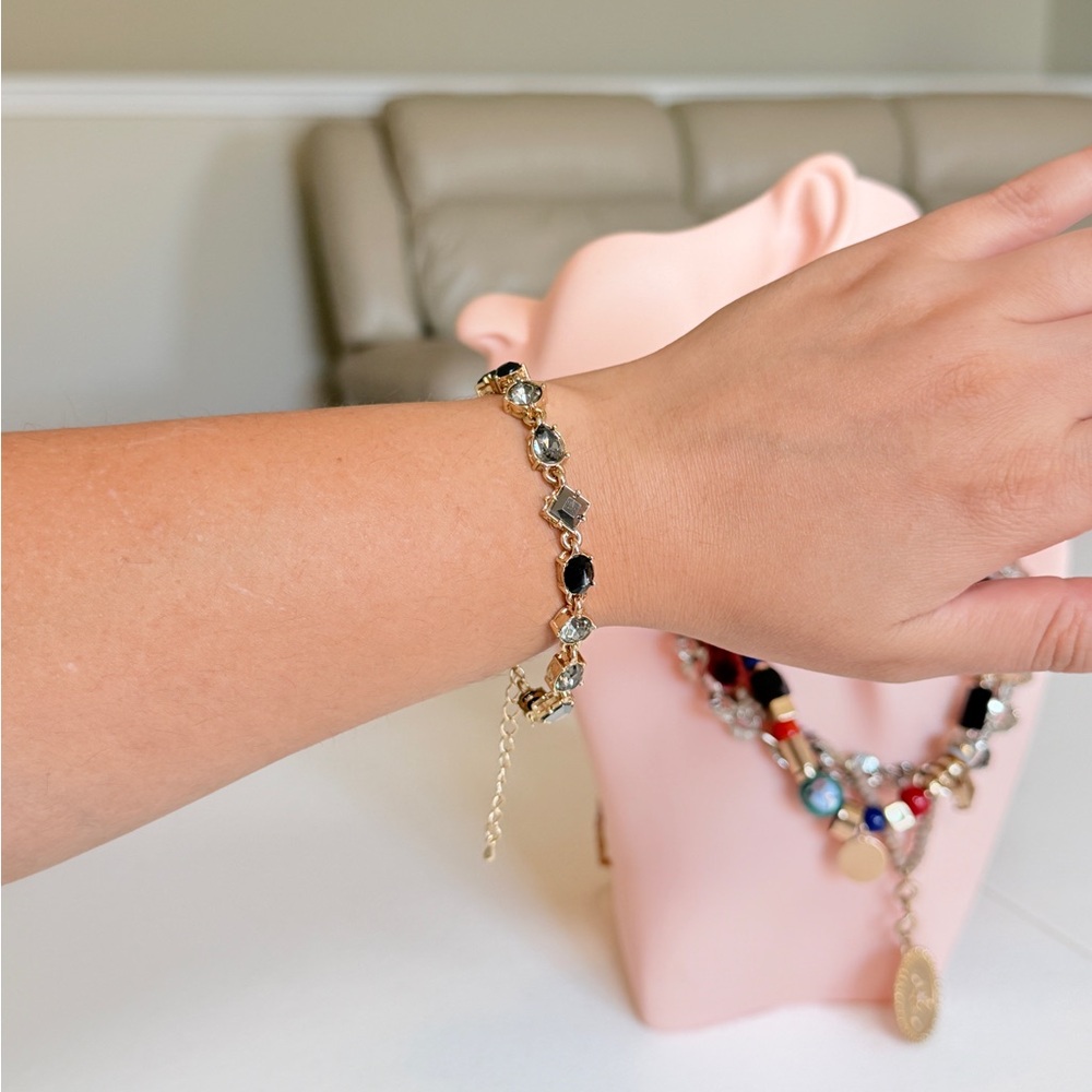 Gold Bracelet with Black and Gray Stones